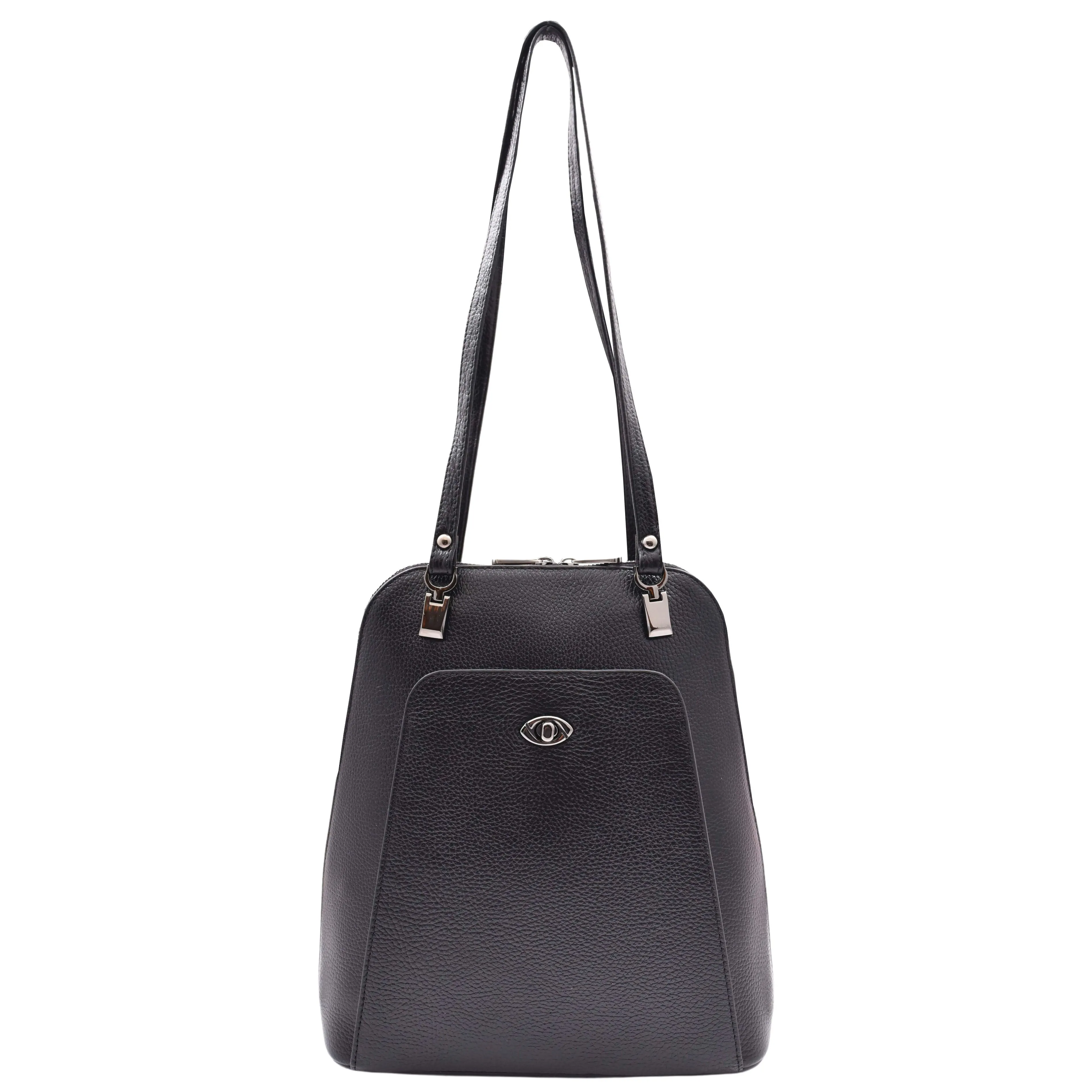 Womens Leather Backpack Mid Size Shoulder Bag Fern Black
